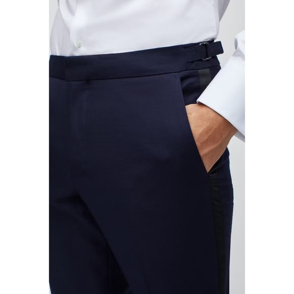 Bonobos Italian Wool Tuxedo Pant NAVY HOPSCOTCH Sz 32 x UNF Unhem Slim Fit - NEW - Picture 4 of 6